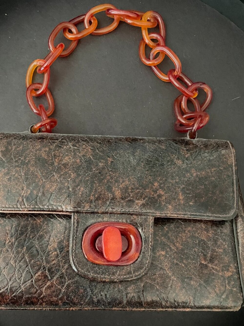 Meyers vintage textured brown handbag with tortoiseshell-style details